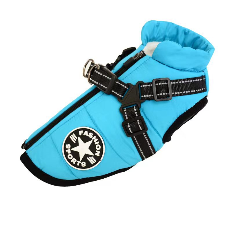 Abrigo impermeable para perro con arnés — 7 colores, tallas XS–4XL