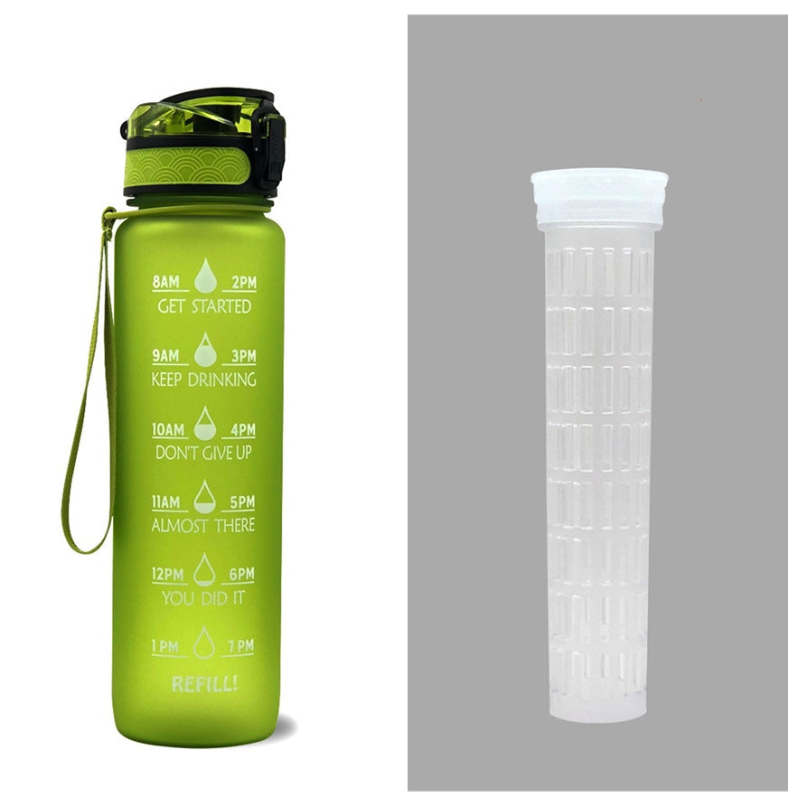 Botella de agua Tritan de 1L con marcador de tiempo, tapa rebotante, botella motivacional, taza a prueba de fugas para ciclismo, botellas para deportes y fitness.