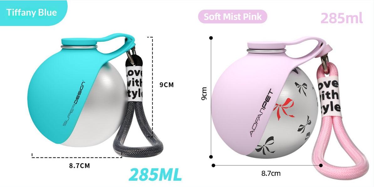 Botella de agua de viaje para perros - Acero inoxidable, cuenco y dispensador de bolsas para desechos