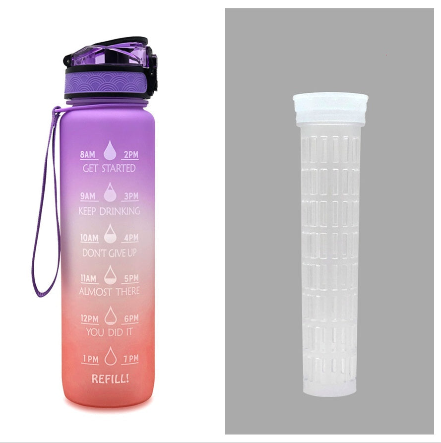 Botella de agua Tritan de 1L con marcador de tiempo, tapa rebotante, botella motivacional, taza a prueba de fugas para ciclismo, botellas para deportes y fitness.