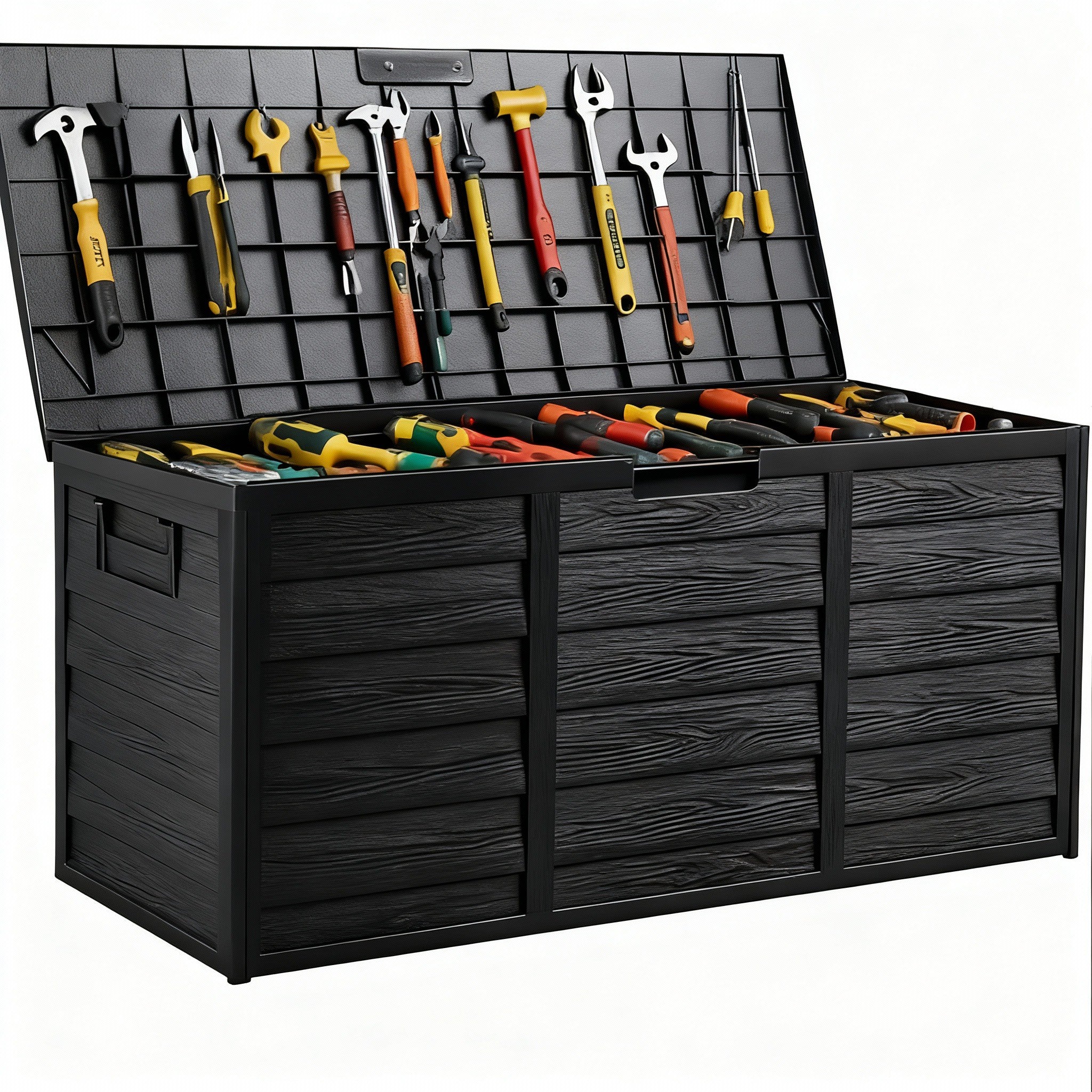 Arcón exterior de alta resistencia de 75 galones – Caja de almacenamiento para patio impermeable con tapa con bisagras, cerradura y fácil montaje