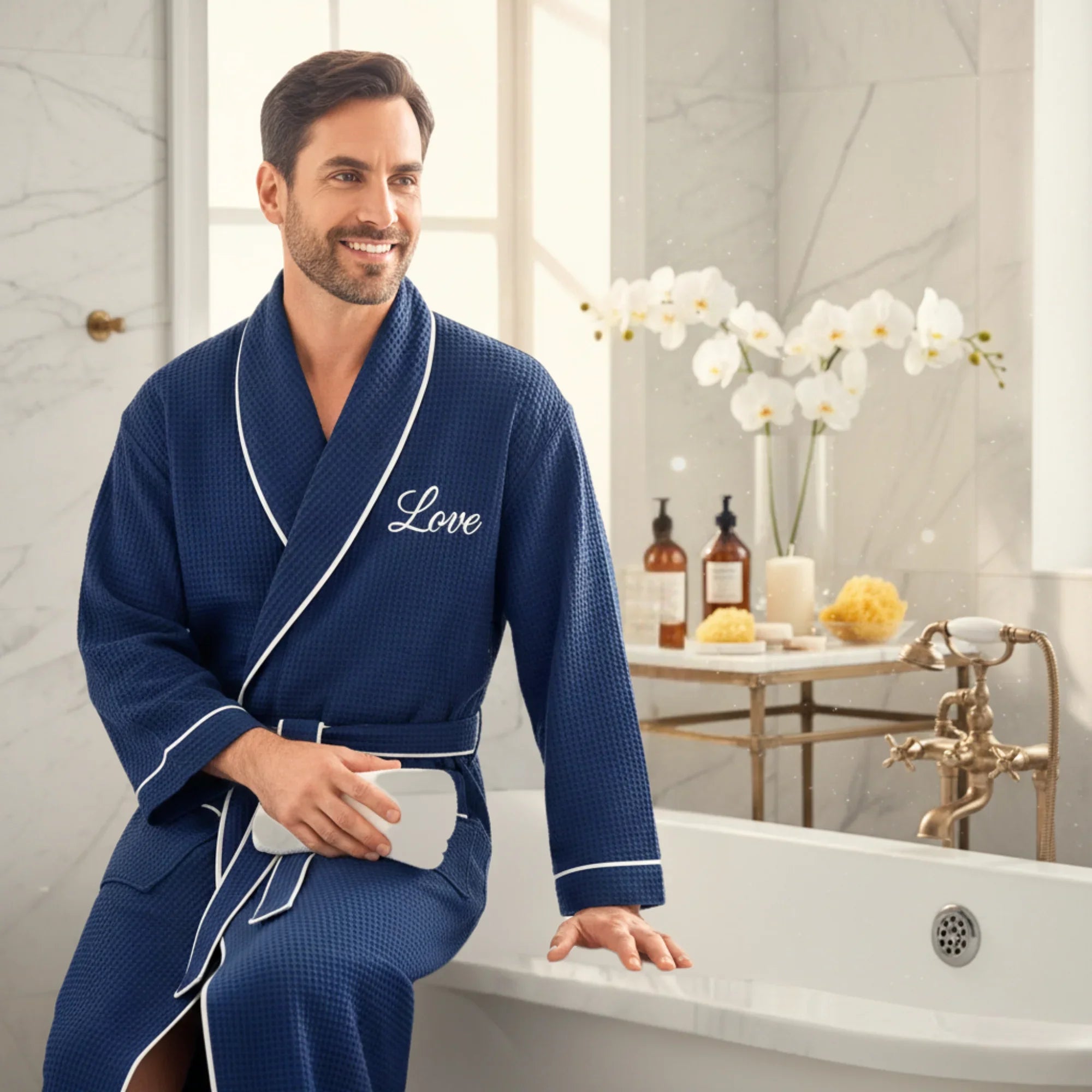 Bata de lujo con ribetes gofrados para hombre