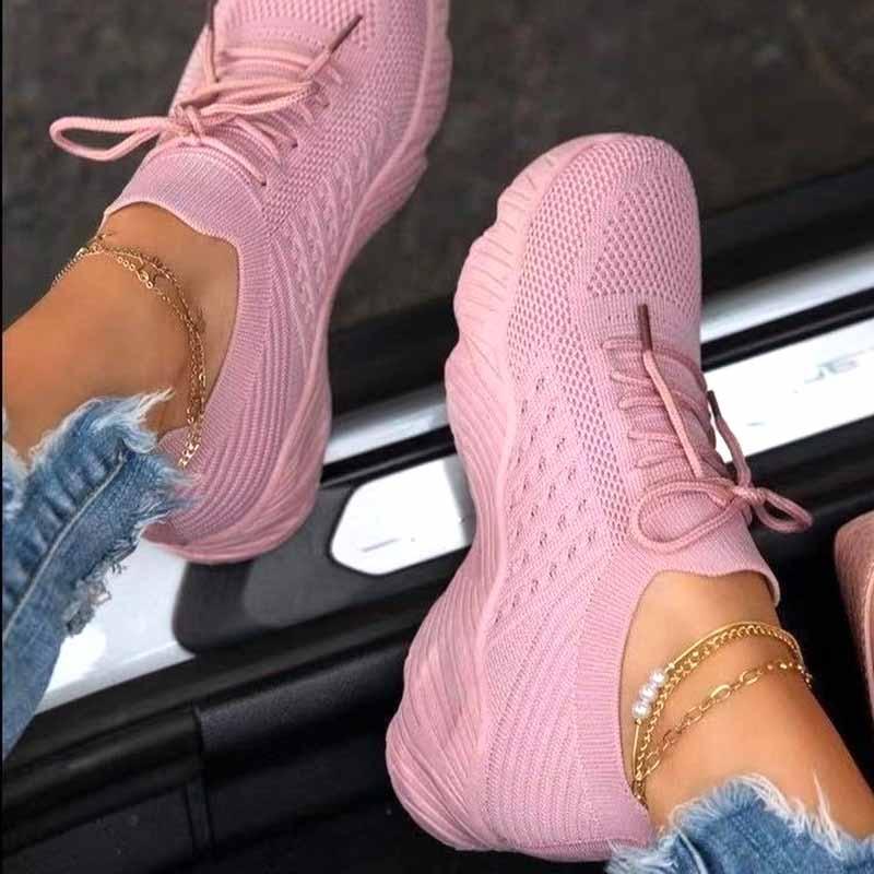 Zapatillas deportivas casuales de mujer nuevas, con cordones, para correr, de plataforma roja, zapatillas vulcanizadas de malla para correr, zapatillas ligeras de malla, zapatillas deportivas de moda para caminar para entrenar