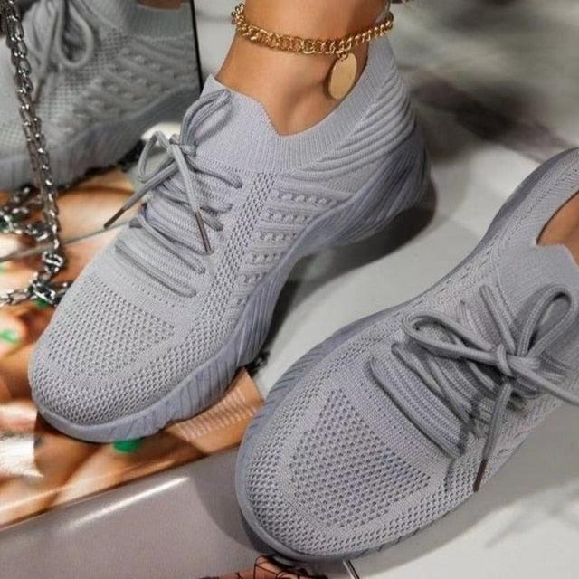 Zapatillas deportivas casuales de mujer nuevas, con cordones, para correr, de plataforma roja, zapatillas vulcanizadas de malla para correr, zapatillas ligeras de malla, zapatillas deportivas de moda para caminar para entrenar