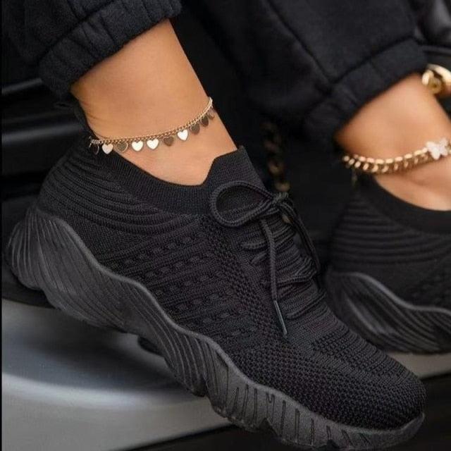Zapatillas deportivas casuales de mujer nuevas, con cordones, para correr, de plataforma roja, zapatillas vulcanizadas de malla para correr, zapatillas ligeras de malla, zapatillas deportivas de moda para caminar para entrenar