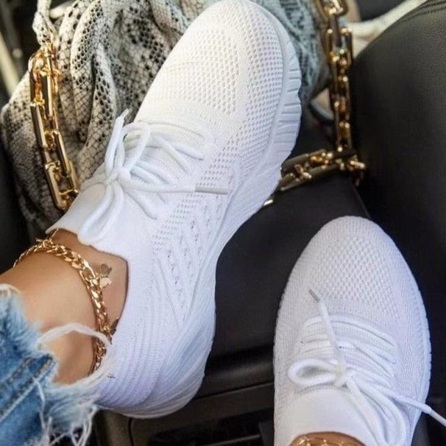 Zapatillas deportivas casuales de mujer nuevas, con cordones, para correr, de plataforma roja, zapatillas vulcanizadas de malla para correr, zapatillas ligeras de malla, zapatillas deportivas de moda para caminar para entrenar