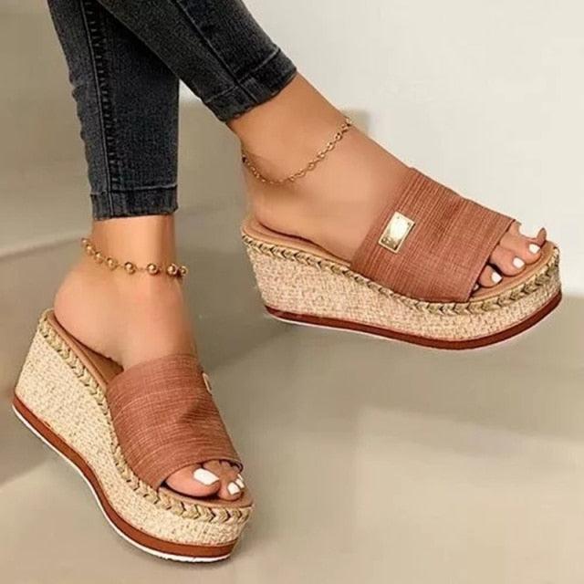 Zapatillas de verano para mujer, zapatillas de plataforma, zapatos de moda de tacón alto, sandalias de playa al aire libre para mujer, sandalias de plataforma, tacones elegantes de punta abierta, sandalias casuales de verano