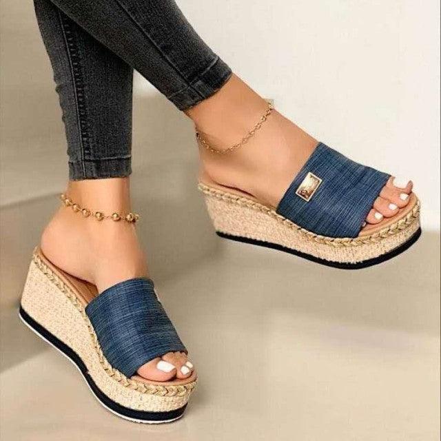 Zapatillas de verano para mujer, zapatillas de plataforma, zapatos de moda de tacón alto, sandalias de playa al aire libre para mujer, sandalias de plataforma, tacones elegantes de punta abierta, sandalias casuales de verano