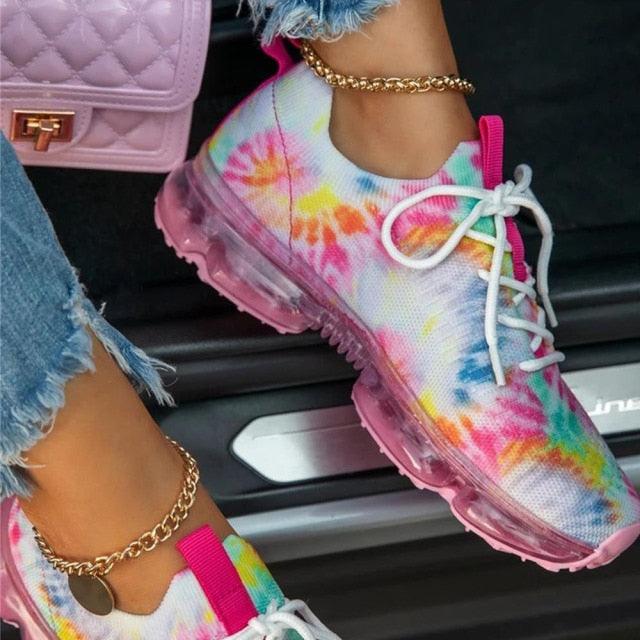 Zapatillas de deporte modernas para mujer con cordones, amortiguación, para correr, deportivas, para exteriores, zapatillas deportivas de primavera y verano, con amortiguación, planas, de entrenamiento, transpirables