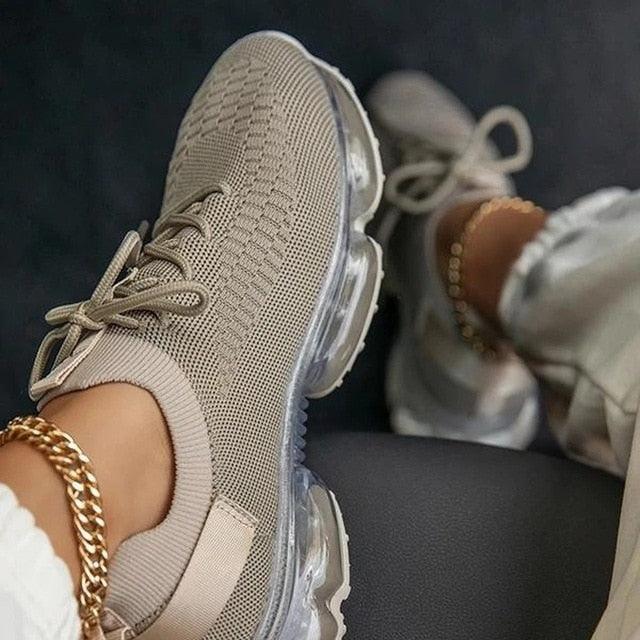 Zapatillas de deporte modernas para mujer con cordones, amortiguación, para correr, deportivas, para exteriores, zapatillas deportivas de primavera y verano, con amortiguación, planas, de entrenamiento, transpirables