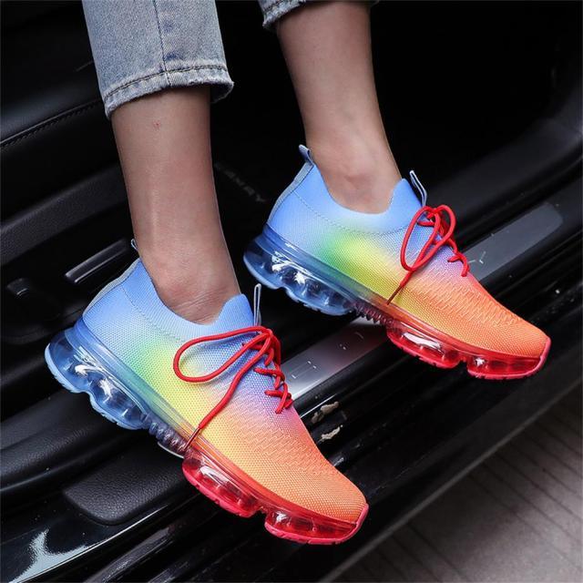 Zapatillas de deporte modernas para mujer con cordones, amortiguación, para correr, deportivas, para exteriores, zapatillas deportivas de primavera y verano, con amortiguación, planas, de entrenamiento, transpirables