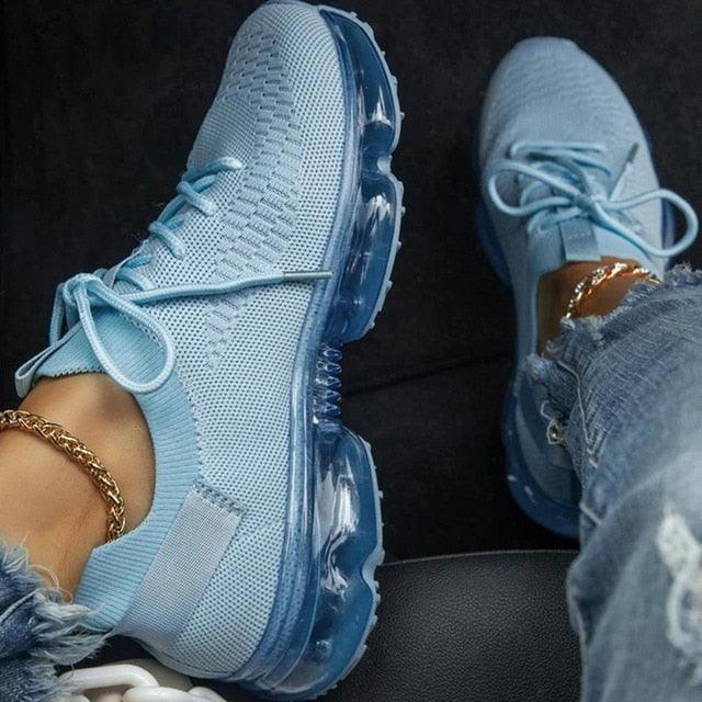 Zapatillas de deporte modernas para mujer con cordones, amortiguación, para correr, deportivas, para exteriores, zapatillas deportivas de primavera y verano, con amortiguación, planas, de entrenamiento, transpirables