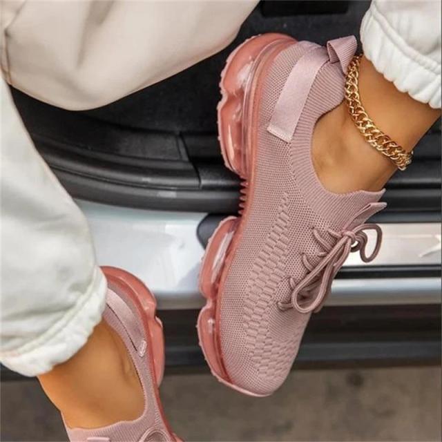 Zapatillas de deporte modernas para mujer con cordones, amortiguación, para correr, deportivas, para exteriores, zapatillas deportivas de primavera y verano, con amortiguación, planas, de entrenamiento, transpirables